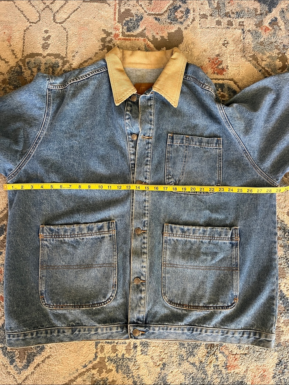 VTG 90s I.O.U. Denim Chore Jacket Barn Coat with Corduroy Collar - Picture 13 of 16